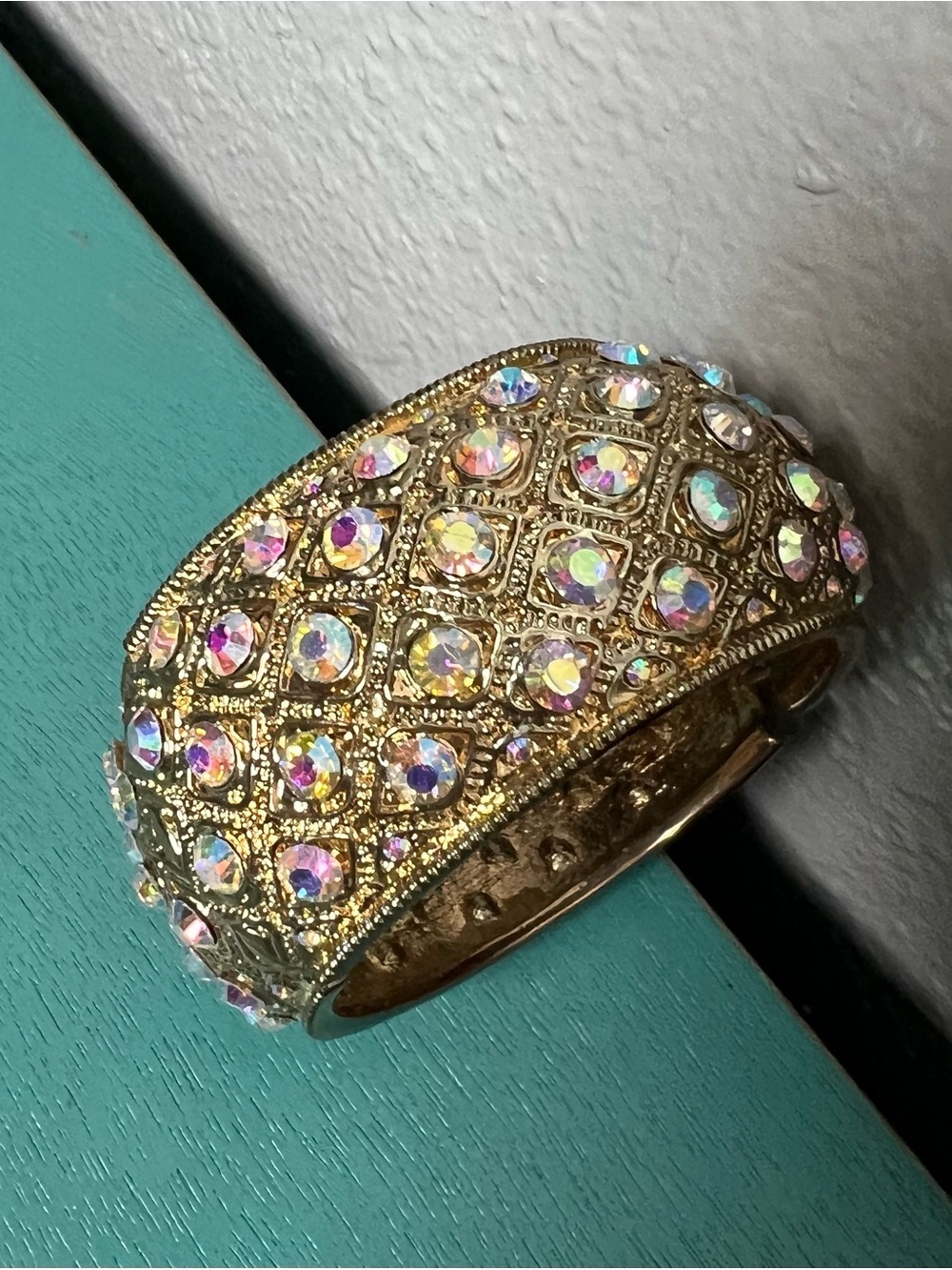 Gold-Tone Ab iridescent Crystal Dome Bracelet - Picture 5 of 7